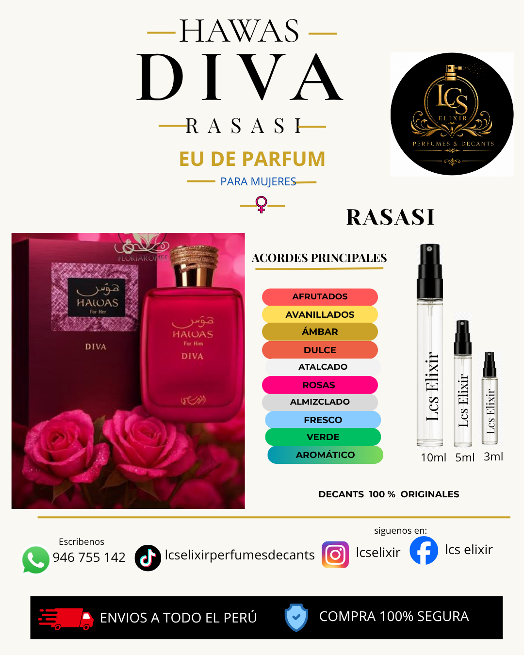 Hawas Diva Rasasi - Perfume Árabe para Dama